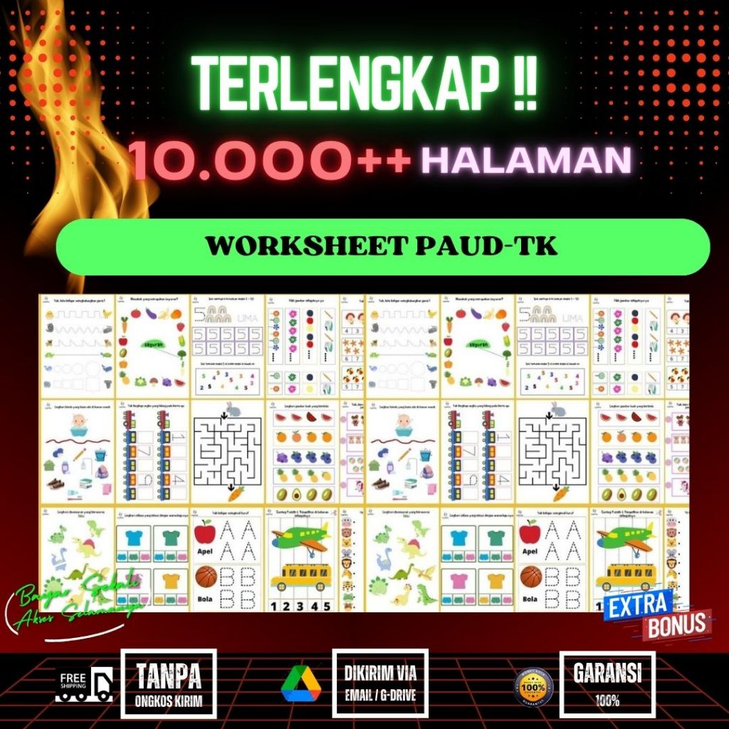 PAKET 10.000++ HALAMAN WORKSHEET PAUD-TK  Buku Edukasi Anak Worksheet Workbokk EBook E-Book Ebooks