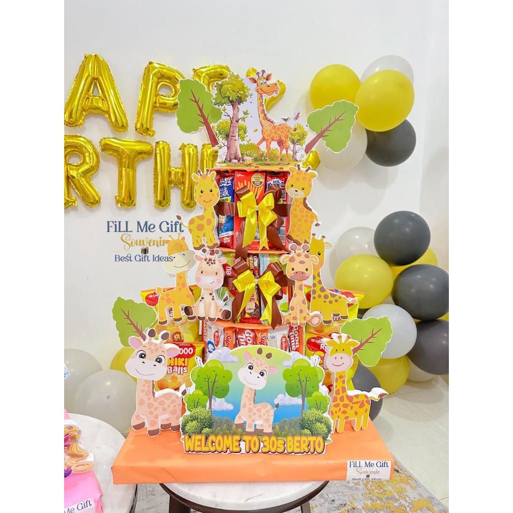 Snack Tower Tema Jerapah Animal Zoo / Kado Ulang Tahun / Tart Snack 3 Tingkat