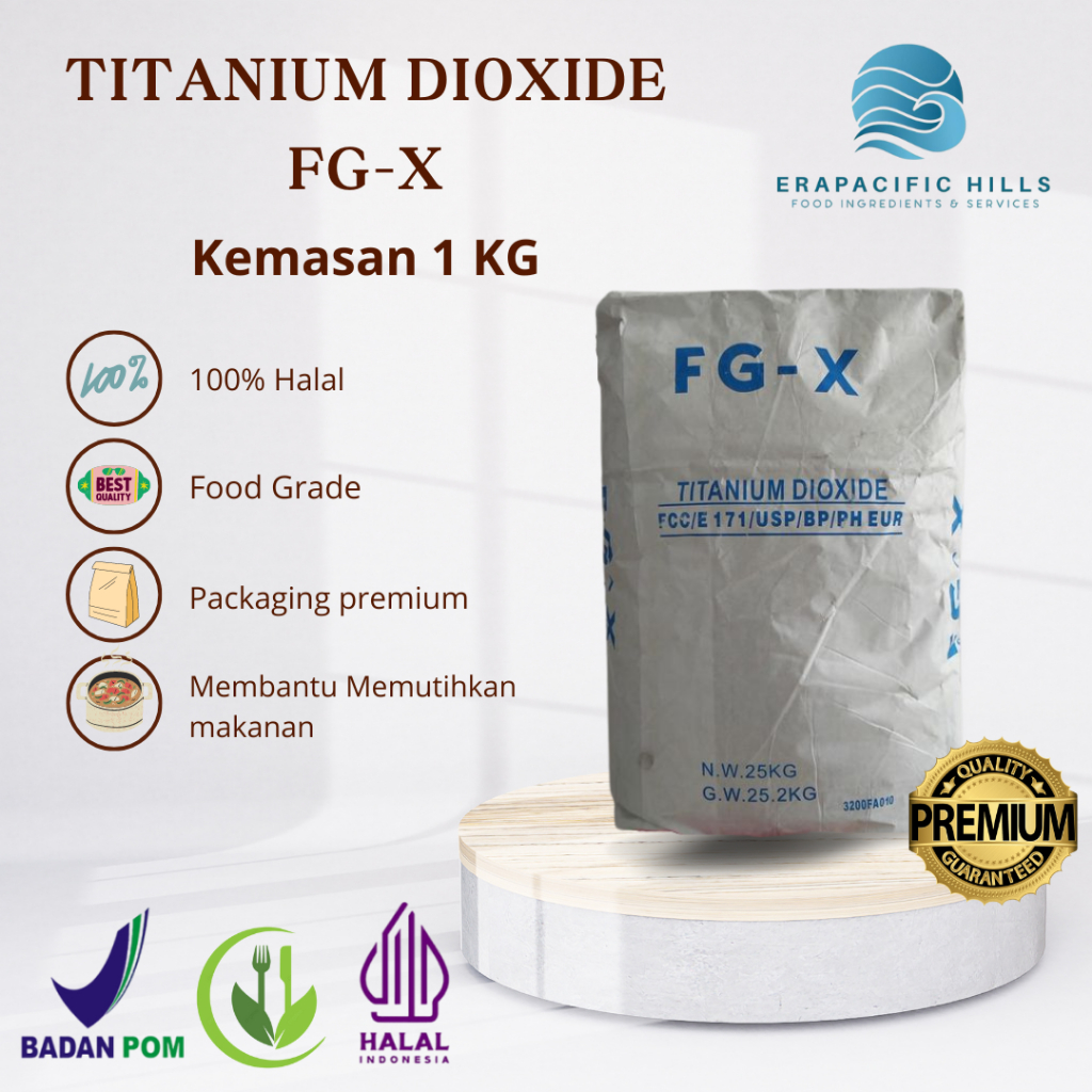 

Titanium Dioxide FGX/Pemutih Makanan/ Repack 1 KG/Kualitas Premium/ Food Grade