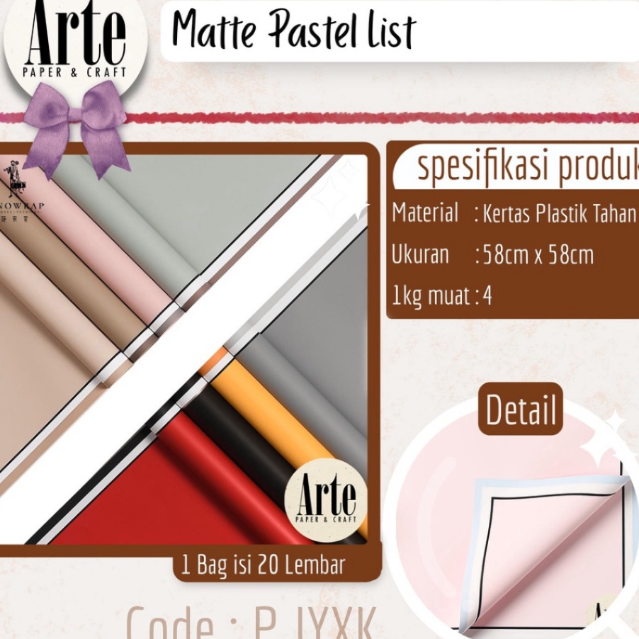 

SPONTAN 2 Lembar Cellophane Matte Pastel List Kertas Buket Korea Bunga Flower Wrapping Paper Kado Arte Grosir Jakarta PJYXK