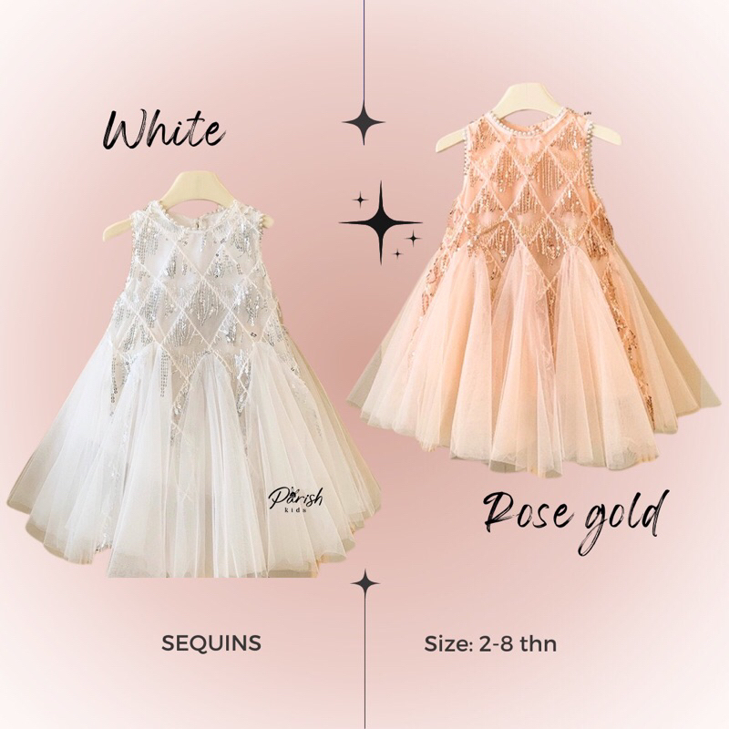 Anna Rose Gold White Party Dress/ Dress Anak Pesta