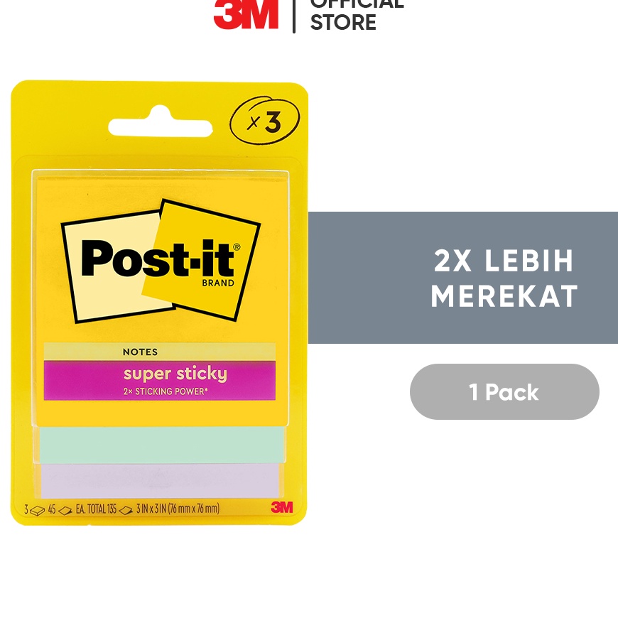 

3M Postit Super Sticky Notes 33213SSJP SWT 2x Lebih merekat 1 pak 76x76 mm Untuk dipermukaan kertas
