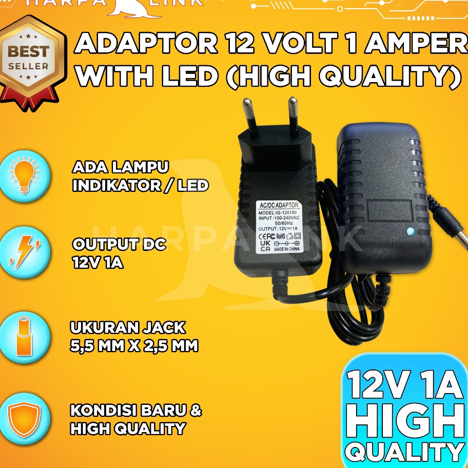 Adaptor 12V 1A LED Power Supply 12V 1A CCTV Adapter 12v 1a Jack 55 mm x 25 mm Adaptor Router Modem D