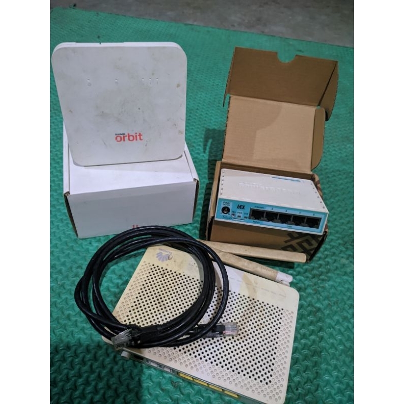 jual second borongan modem orbit star 2, mikrotik rb750gr3, router Huawei Hg8245h5