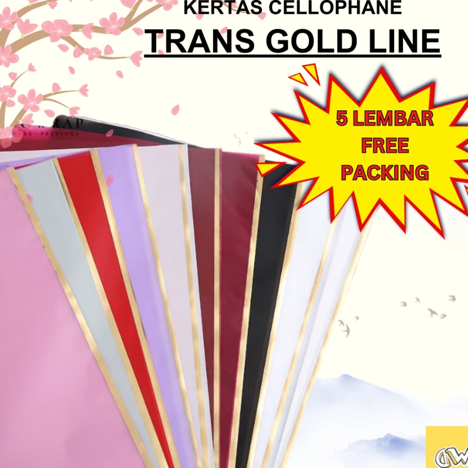 

TERJAMIN 5 LEMBAR TRANSPARAN GOLD LINE Flower Wrapping Cellophane Kertas Buket Bunga Hand Bouquet