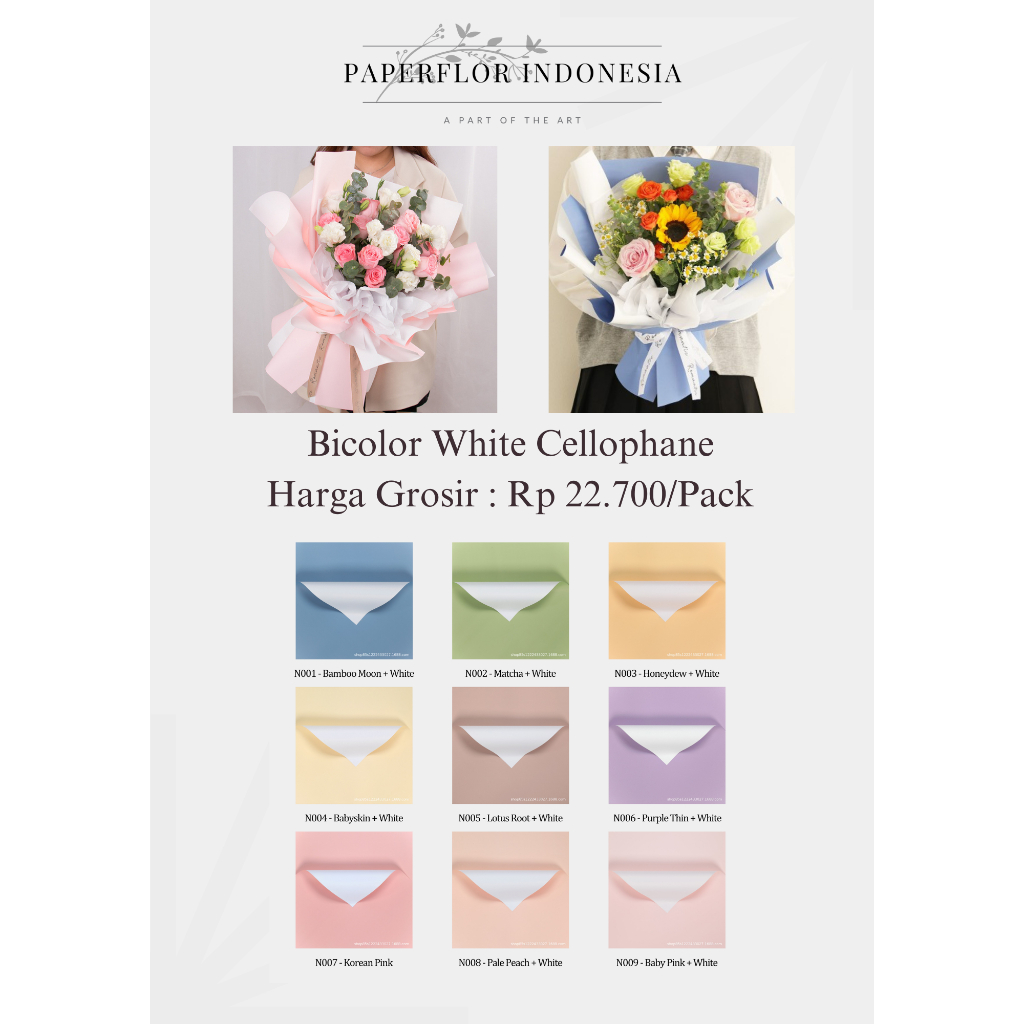 

(20 LEMBAR) BICOLOR WHITE CELLOPHANE - KERTAS WRAP PEMBUNGKUS BUNGA - PAPERFLOR INDONESIA