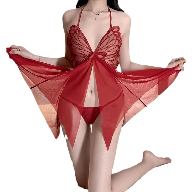 RB Dress Lingerie Sexy Model Kupu kupu Bahan Sifon Lembut