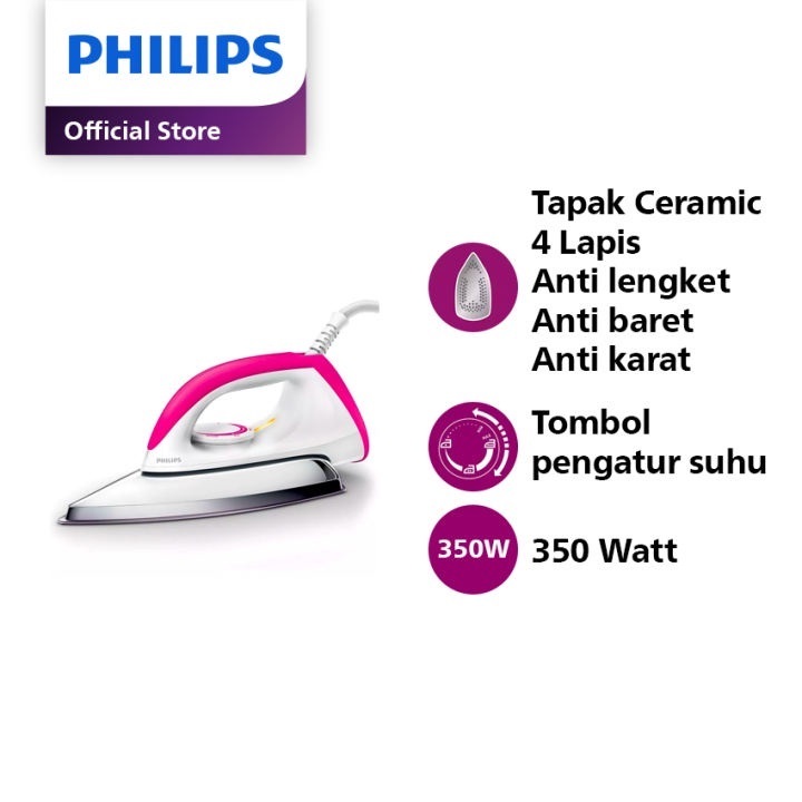 Philips Setrika Classic HD1173/40 - Putih-Pink, Anti-Baret 350 Watt | Setrika Philips 1173 Classic 3