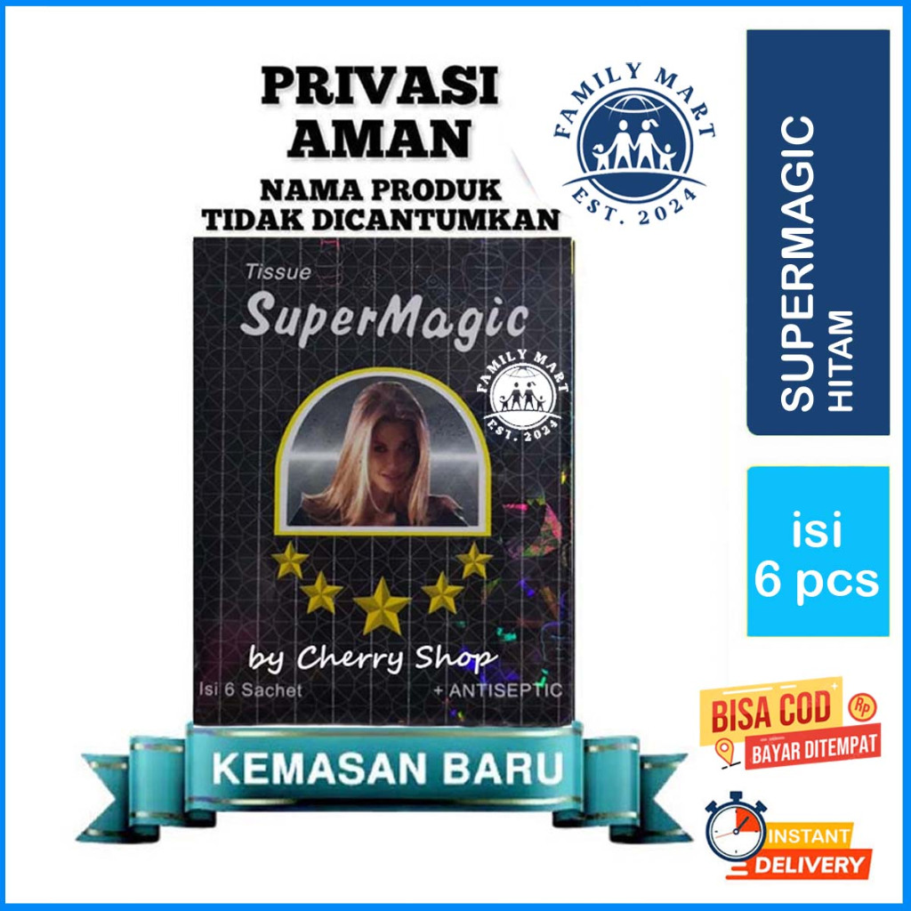 [1 PACK = 6 SACHET] [KEMENKES] Tisu Super Magic Man Hitam Original isi 6 Sachet Tissue Super Magic P