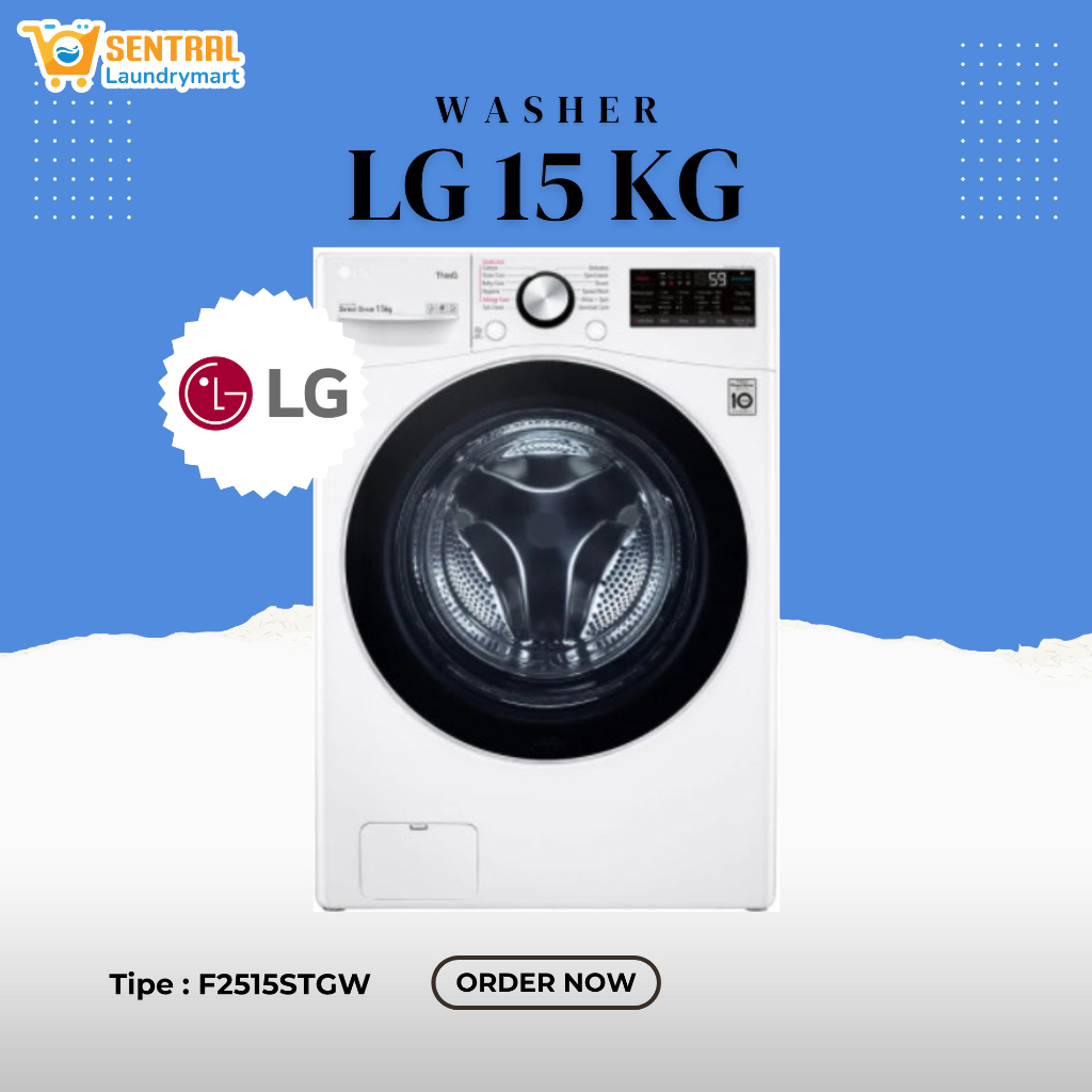 Mesin Cuci LG 15kg ThinQ TurboWash AI Inverter Direct Drive F2515STGW / Washer LG