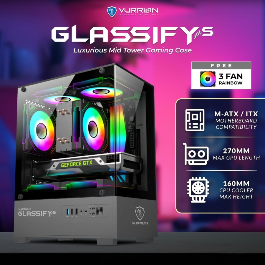 Vurrion Glassify S Gaming Case - Tempered Glass Casing