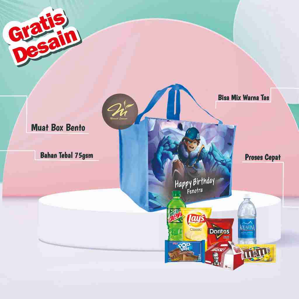 

TAS ULTAH BENTO/Tas Ultah Muat Box Bento Landscape/ Tas Ulang Tahun Custom/Tas Ultah Murah/ Goodie bag murah/TAS ULTAH muat box