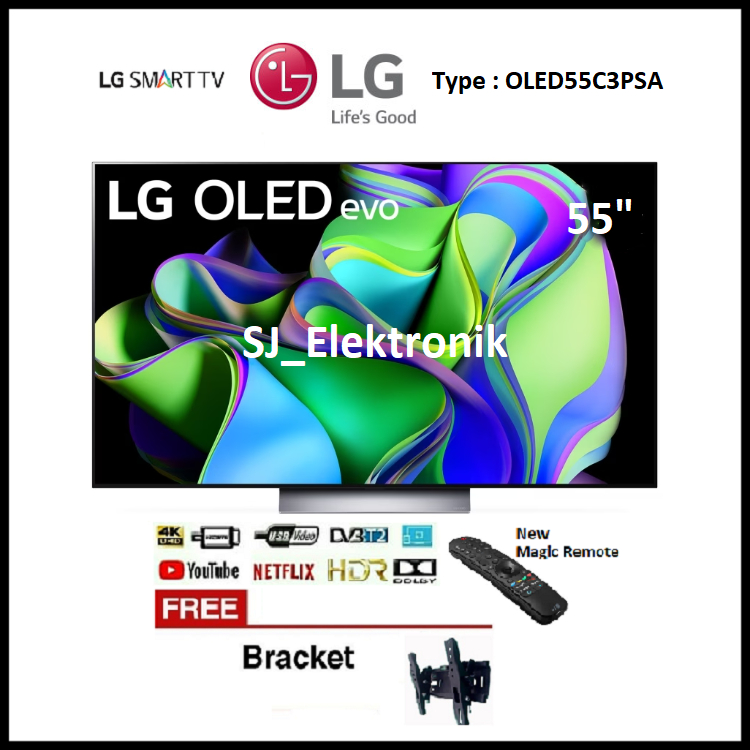 Braket + LG OLED evo C3 55 Inch OLED55C3PSA / OLED55C3 UHD 4K Smart TV