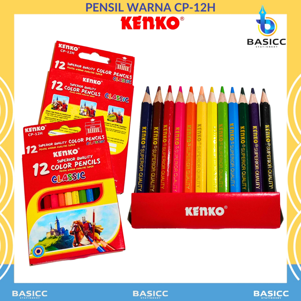 

Kenko Pensil Warna Pendek CP-12H Classic | @1Set= 12 Color