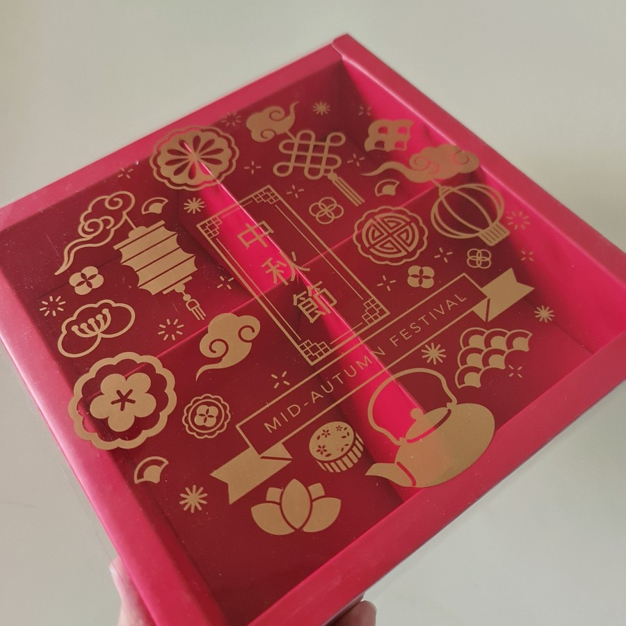 

5 pcs box mika kemasan mooncake sekat isi 4 ukuran 10x10cm red mid autumn