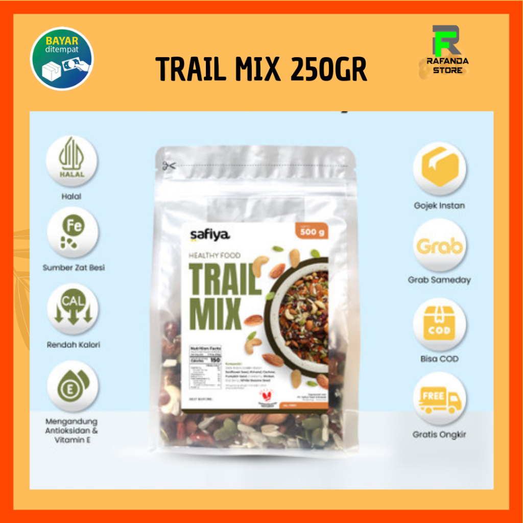 

Trail Mix Safiya 250 Gram | With Almond Mete Nut Seed Dried Fruit Cemilan Sehat Diet