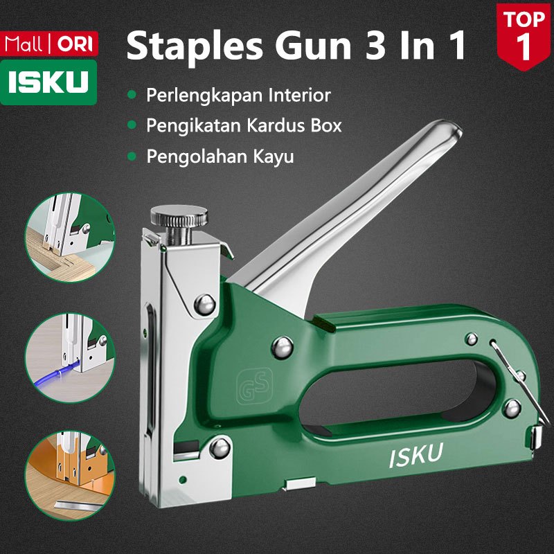

ISKU STAPLES TEMBAK JOK MOTOR/STAPLER TEMBAK KAYU GUN PAKU STEPLES TEMBAK 3 IN 1 TACKER BISA 3 JENIS