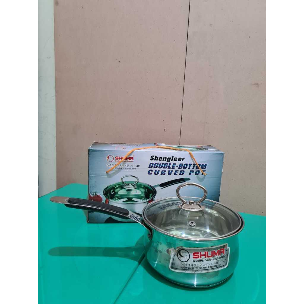 Shuma Double Bottom Curved Pot 16 cm / Sauce Pan Panci Susu Stainless 16 cm
