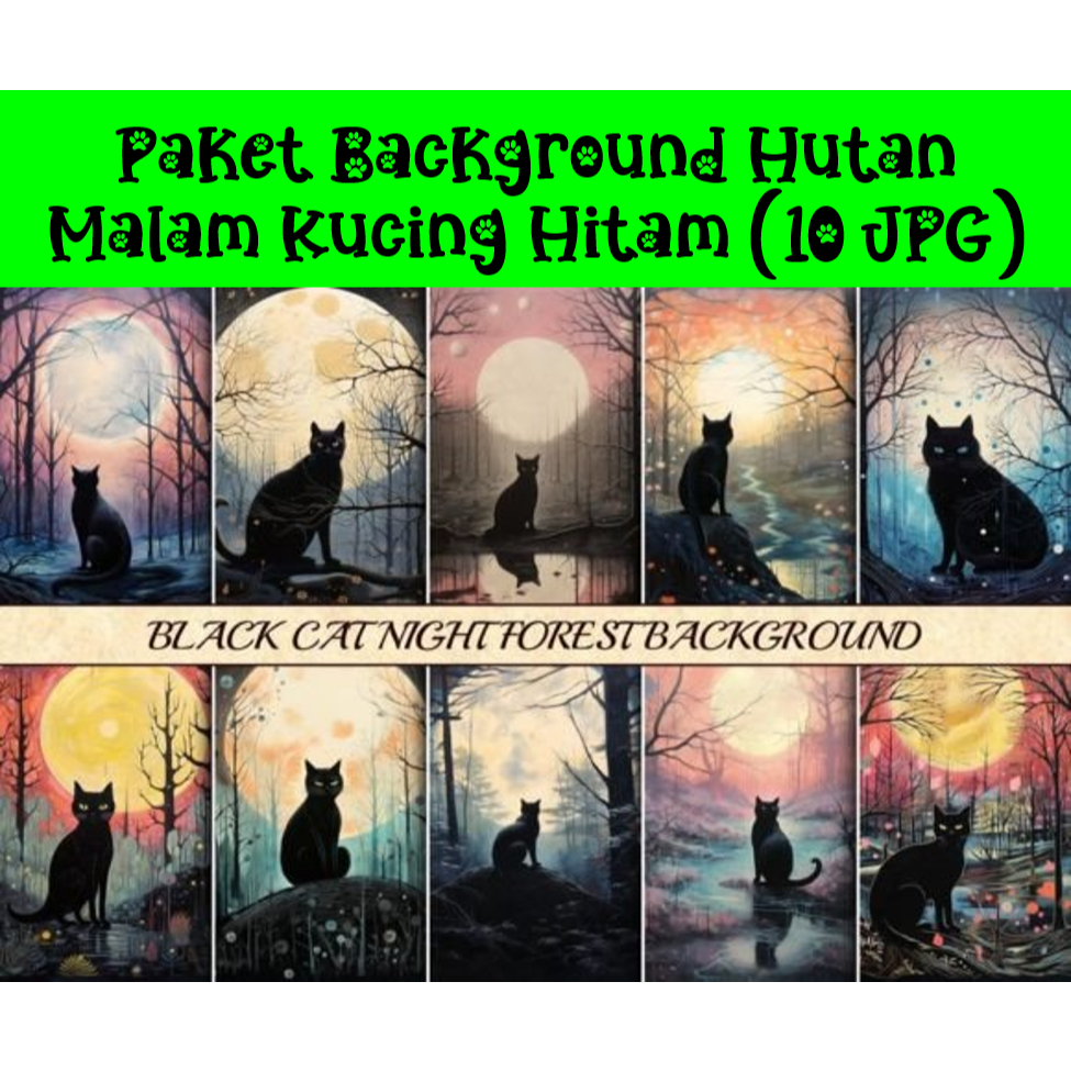 Paket Background Hutan Malam Kucing Hitam (10 JPG)