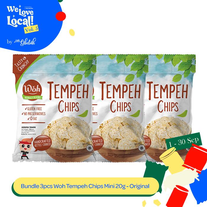 

Bundle 3pcs - Woh MINI Tempeh Chips Original 20gr Keripik Tempe Gluten Free Less Oil | Snack Camilan Asin Premium