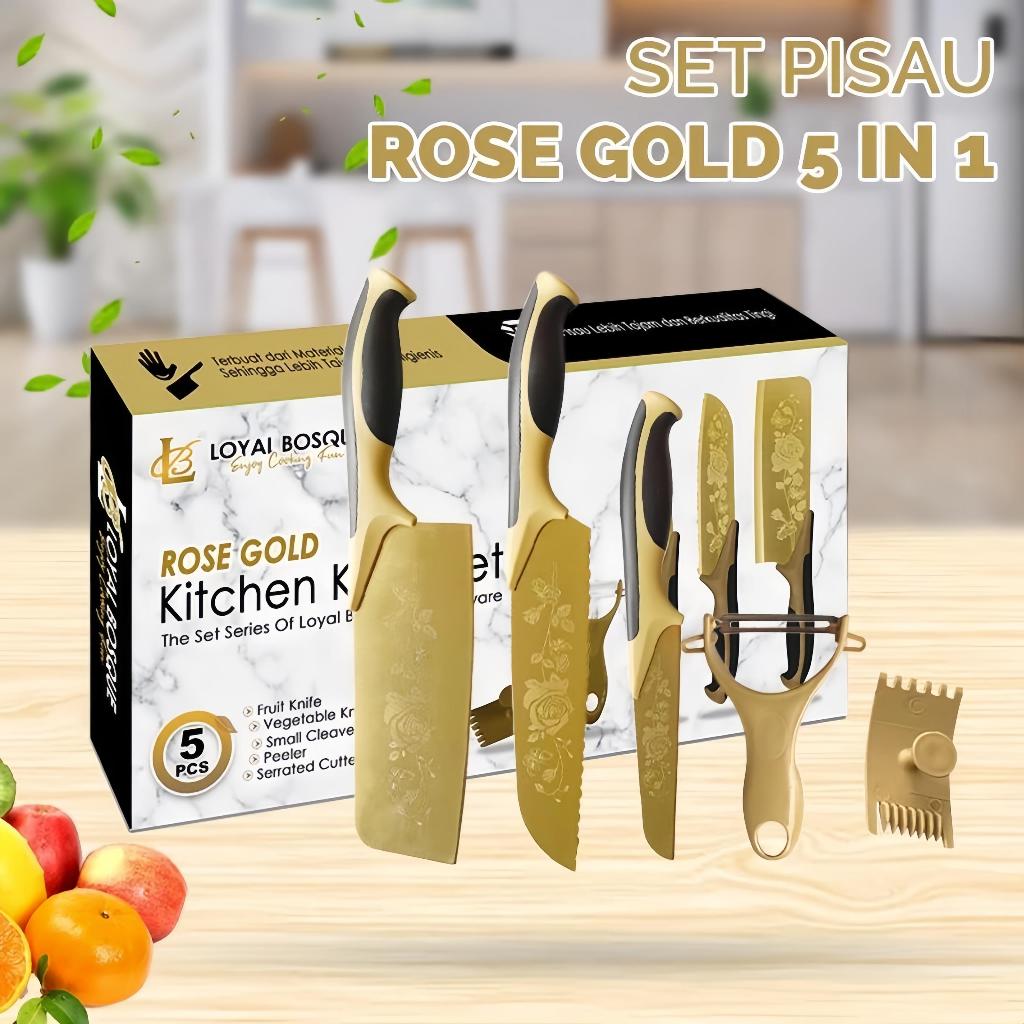 [COD] PISAU DAPUR GRANITE GOLD SET ISI 5 / PISAU DAPUR 5PCS STAINLESS STEEL