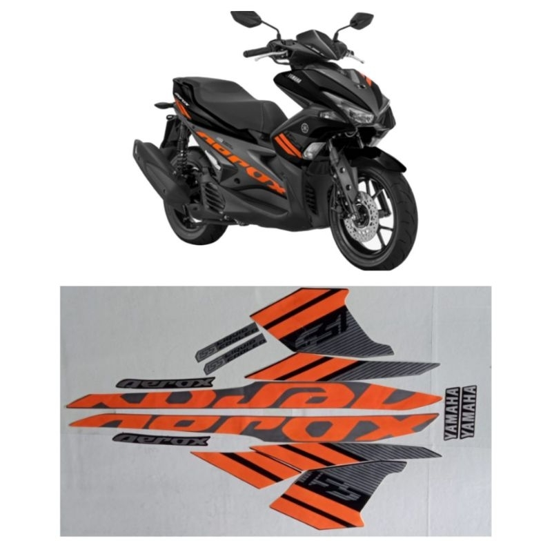 striping stiker lisbody yamaha aerox vva tahun 2018 warna hitam oren