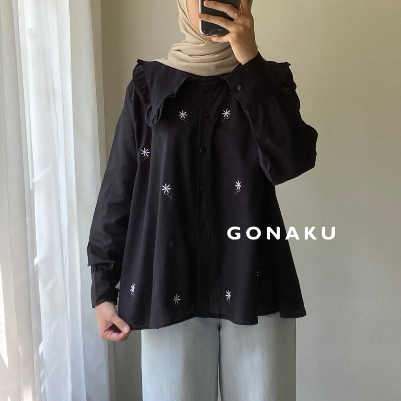 [GONAKU] Debby Collar Shirt | Basic Shirt | Busui Friendly | Crop Shirt | Outer Linen | Outer Crop |