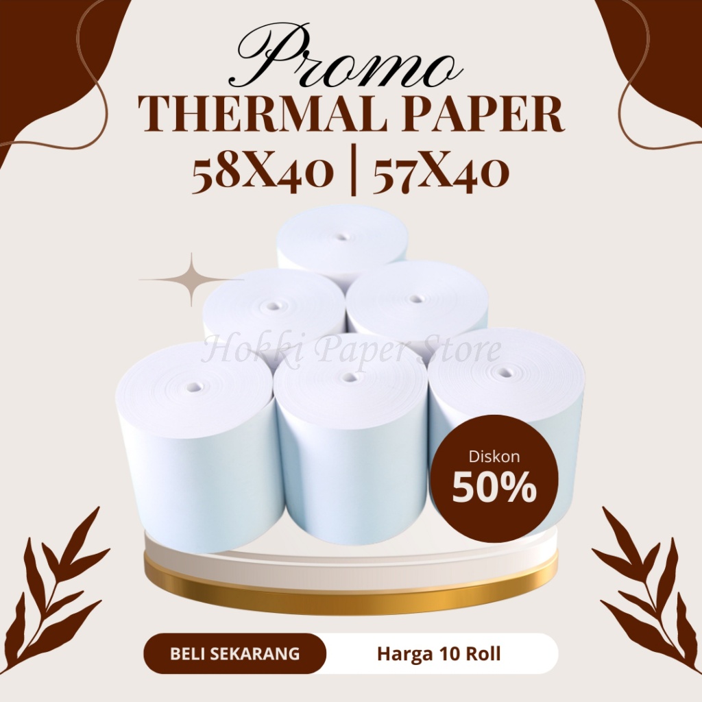 

10 ROLL KERTAS THERMAL STRUK KASIR / PPOB PAPER ROLL 58MM 58X40 / 57X40 CORELESS TERMAL POS RECEIPT MINI PRINTER BLUETOOTH 58MM 58X40MM 57X40MM PANDA VSC EPPOS IWARE CORELESS TANPA CORE