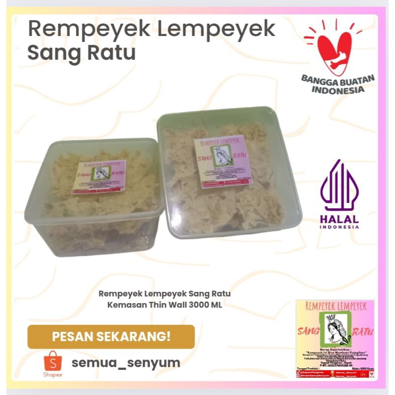 

Rempeyek Lempeyek Sang Ratu Udang Rebon Thin Wall 3000 Ml