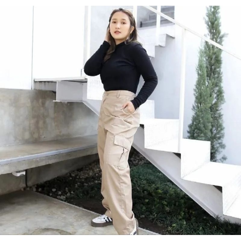 DINS - Celana Cargo Wanita Korea Style-Celana Ootd Wanita