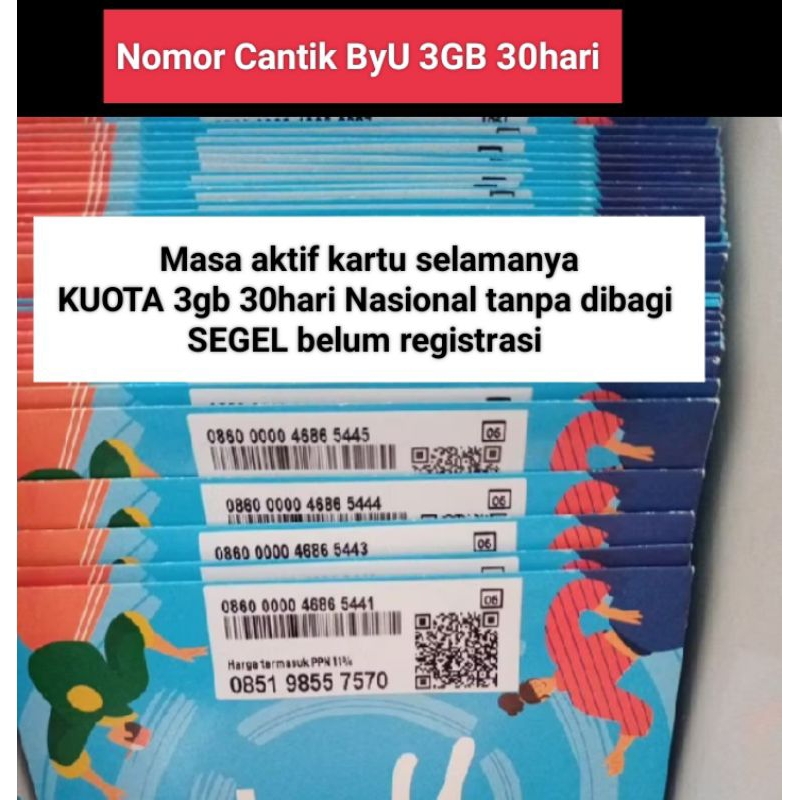 I) Nomor Cantik Telkomsel byu Nocan ByU Telkomsel. Kuota 3GB