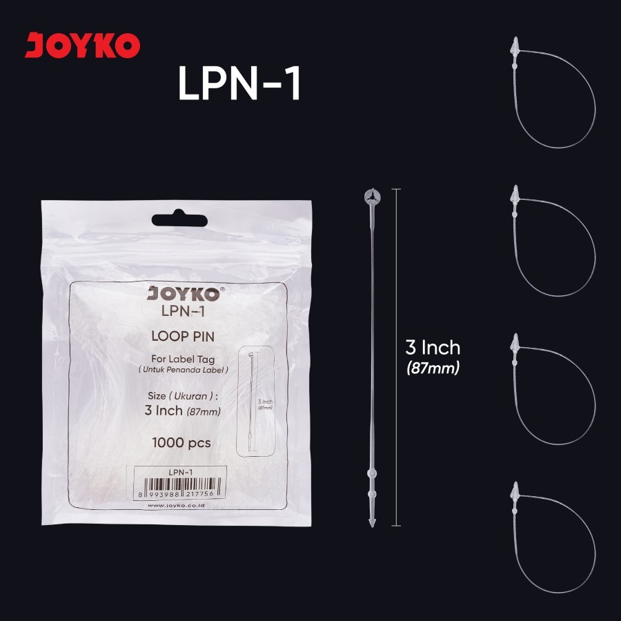 

1 PAK / 1000 pcs Loop Pin Joyko LPN-1 ( 3 Inch / 87mm ) Penanda Label Tag Tali Hang