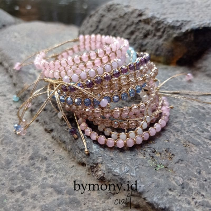 4mm || Glass beads Bracelet Macrame || Gelang Macrame crystal