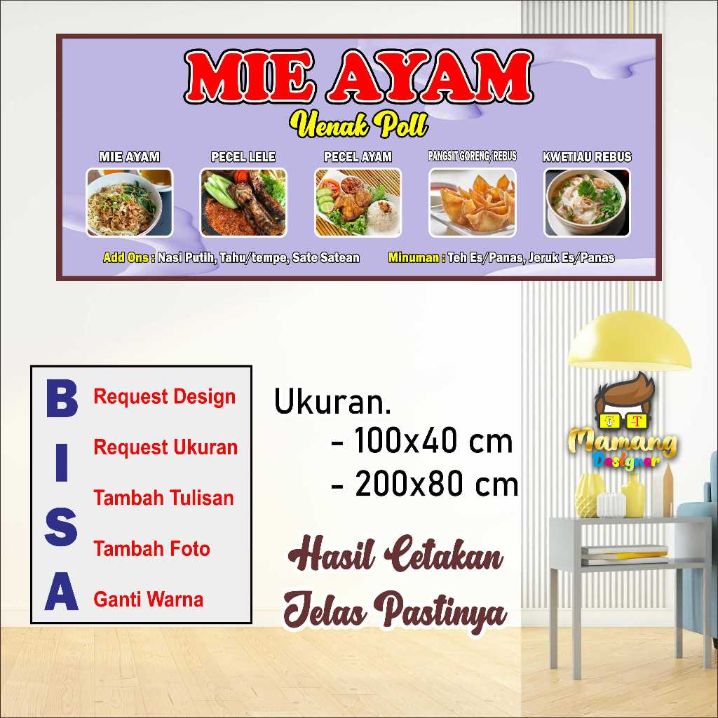 Custom Banner Spanduk MMT Mie Ayam Atau Bakso Murah Bagus bb