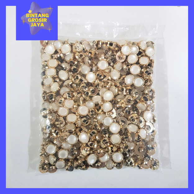 [400pcs] Kancing Baju Mutiara Gepeng ukuran 18L 20L - Kancing Jamur Mutiara Emas - Kancing Mutiara