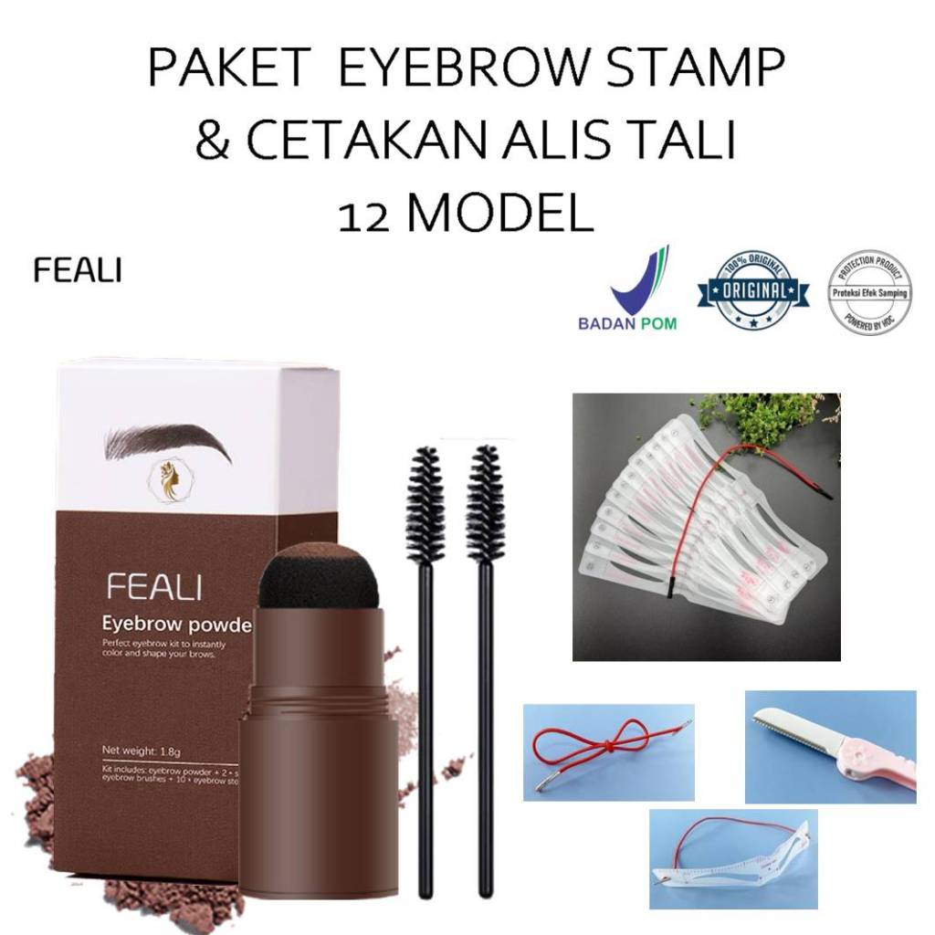 Paket Feali Eyebrow Stamp Powder dan Cetakan Alis Tali 12 Model