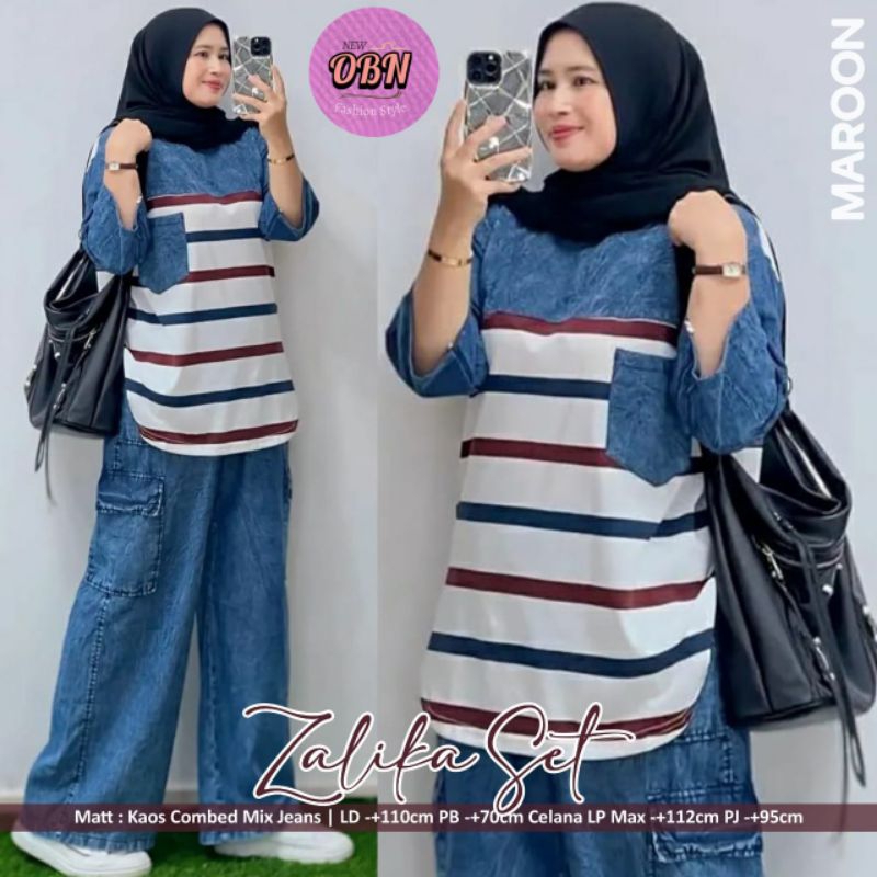 ZALIKA SET BY OBN/SET CELANA JEANS MIX COMBED KEKINIAN BEST SELLER