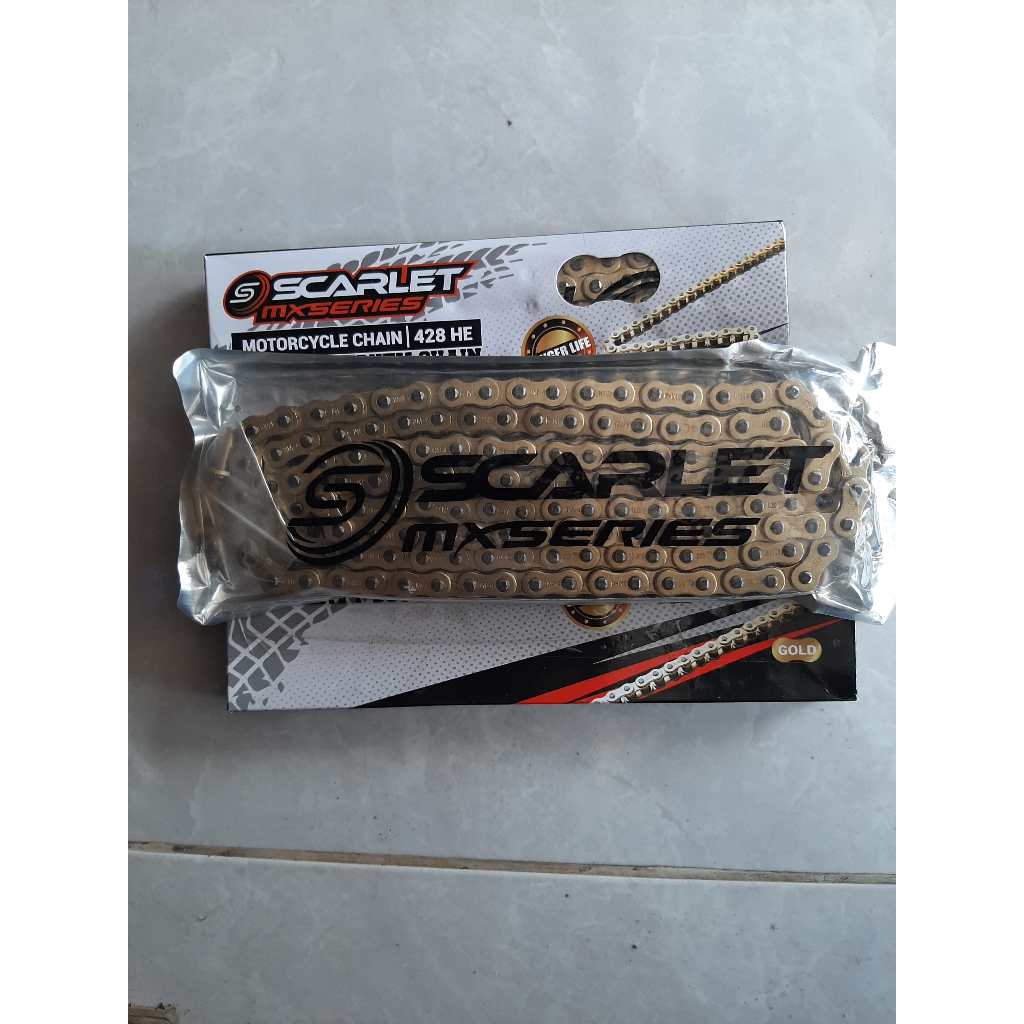 RANTAI MOTOR SCARLET WARNA GOLD PNP SUPERMOTO KLX CRF WR VIXION CB150R CBR RANTE MOTOR SPORT BARU