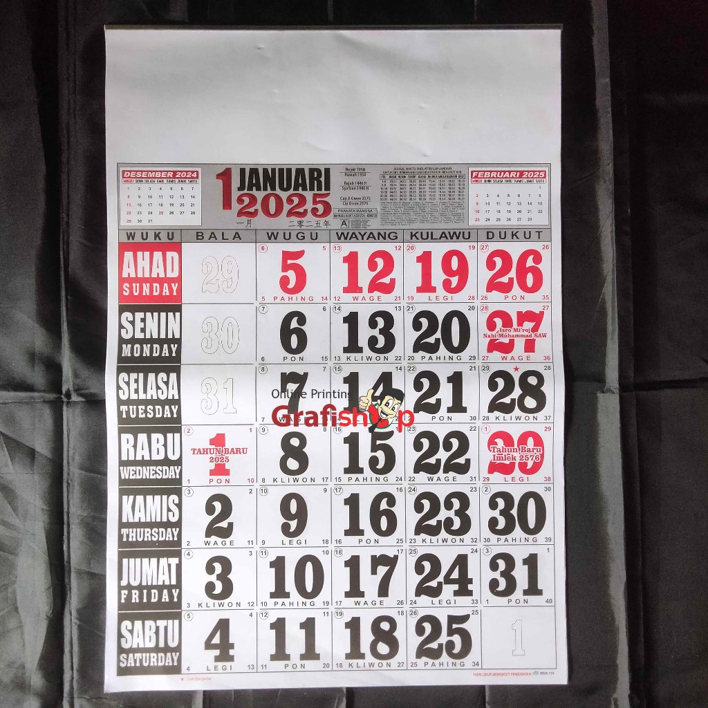 

Kalender 2025 Lengkap Jumbo Ukuran 44x64cm / Kalender Jawa Islami