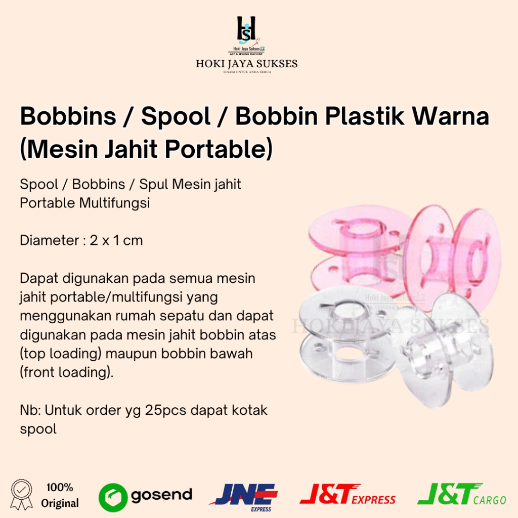 (FREE KOTAK SPOOL) Bobbins / Spool / Bobbin Plastik Warna Mesin Jahit Portable
