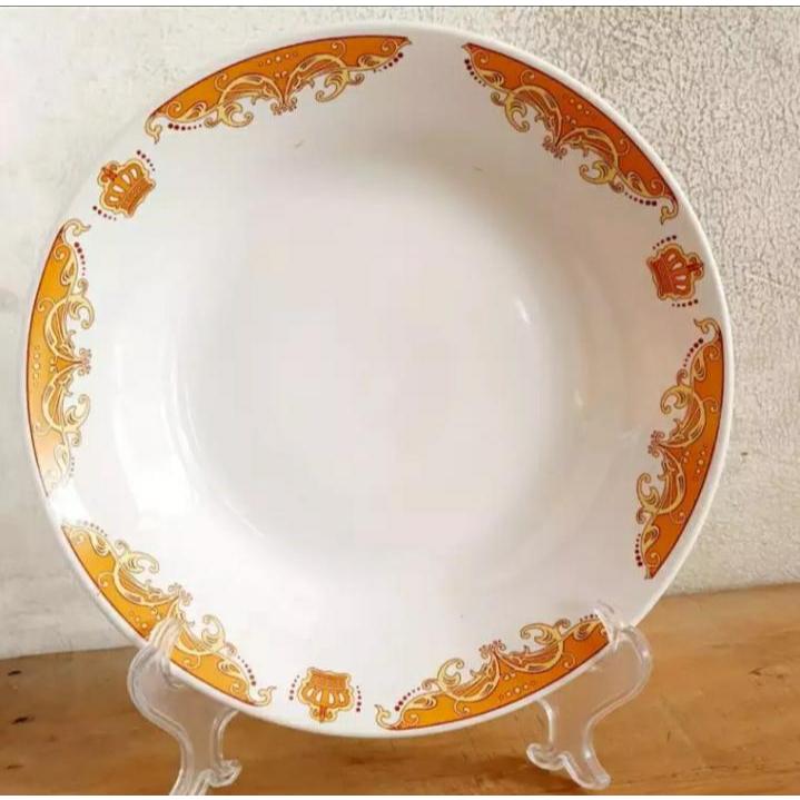 1 Lusin Piring Keramik Mahkota Coklat/ Piring Makan Keramik Ukuran 23 cm