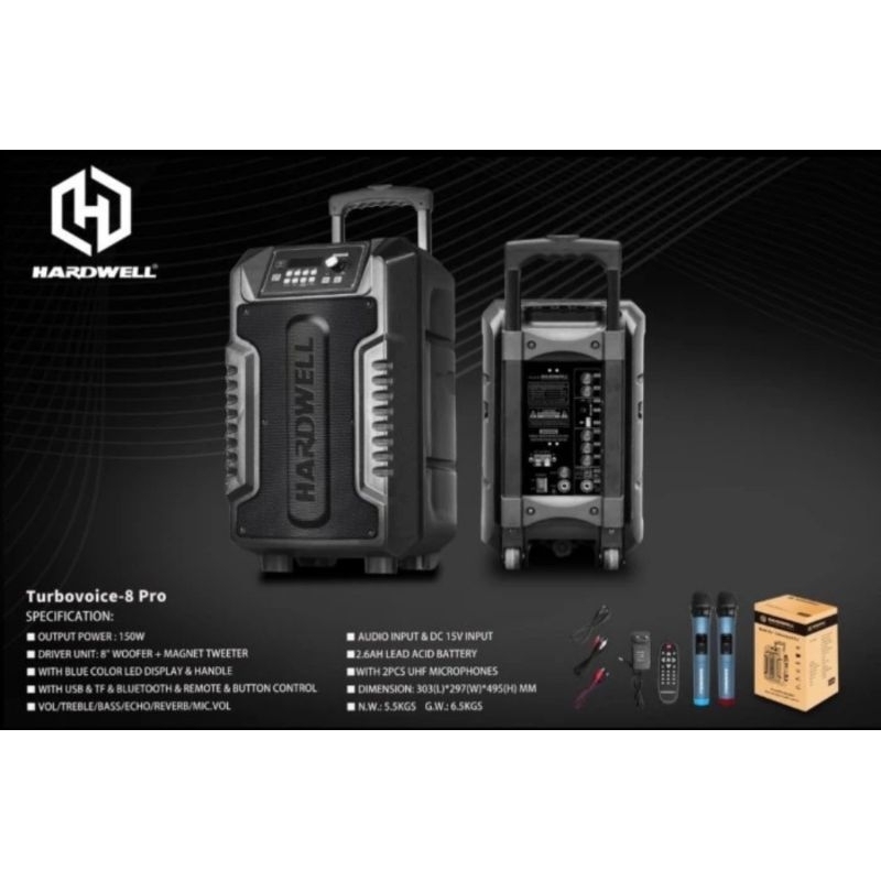 Speaker Portable Hardwell Turbovoice 8 Pro Original speaker8pro speker 8pro
