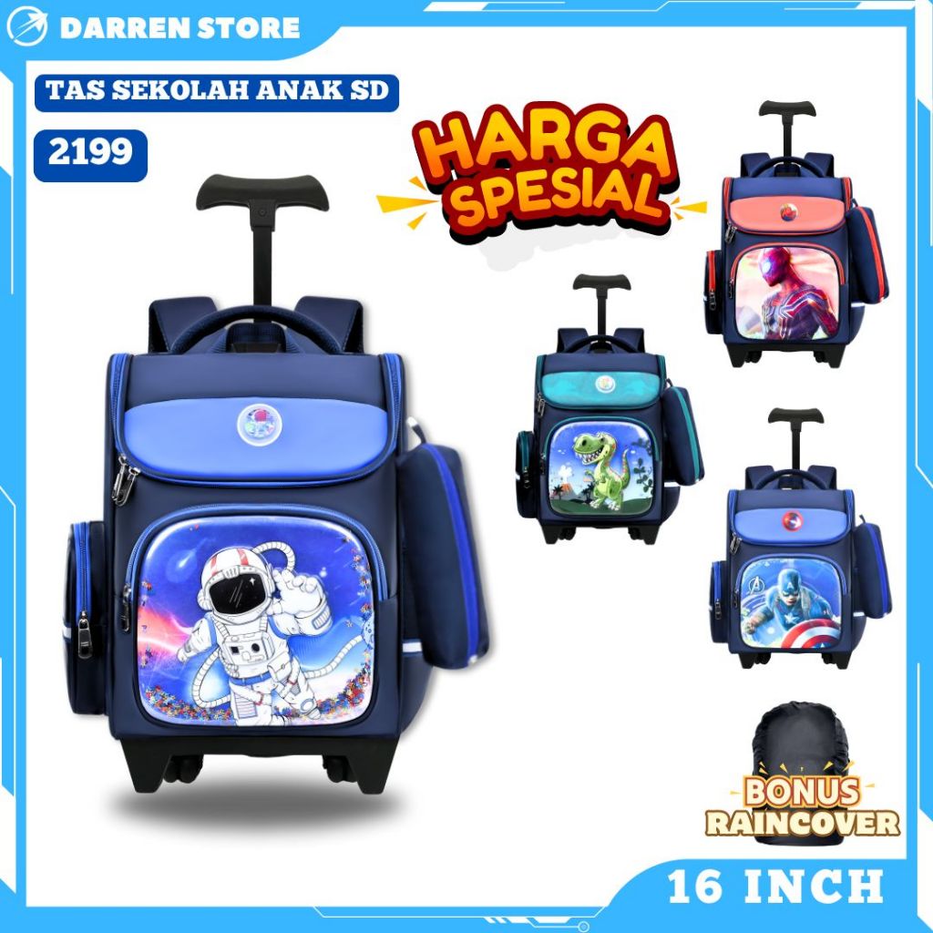 Tas koper anak laki-laki 16 inch Ransel dorong Karakter 3D DARREN STORE 2199