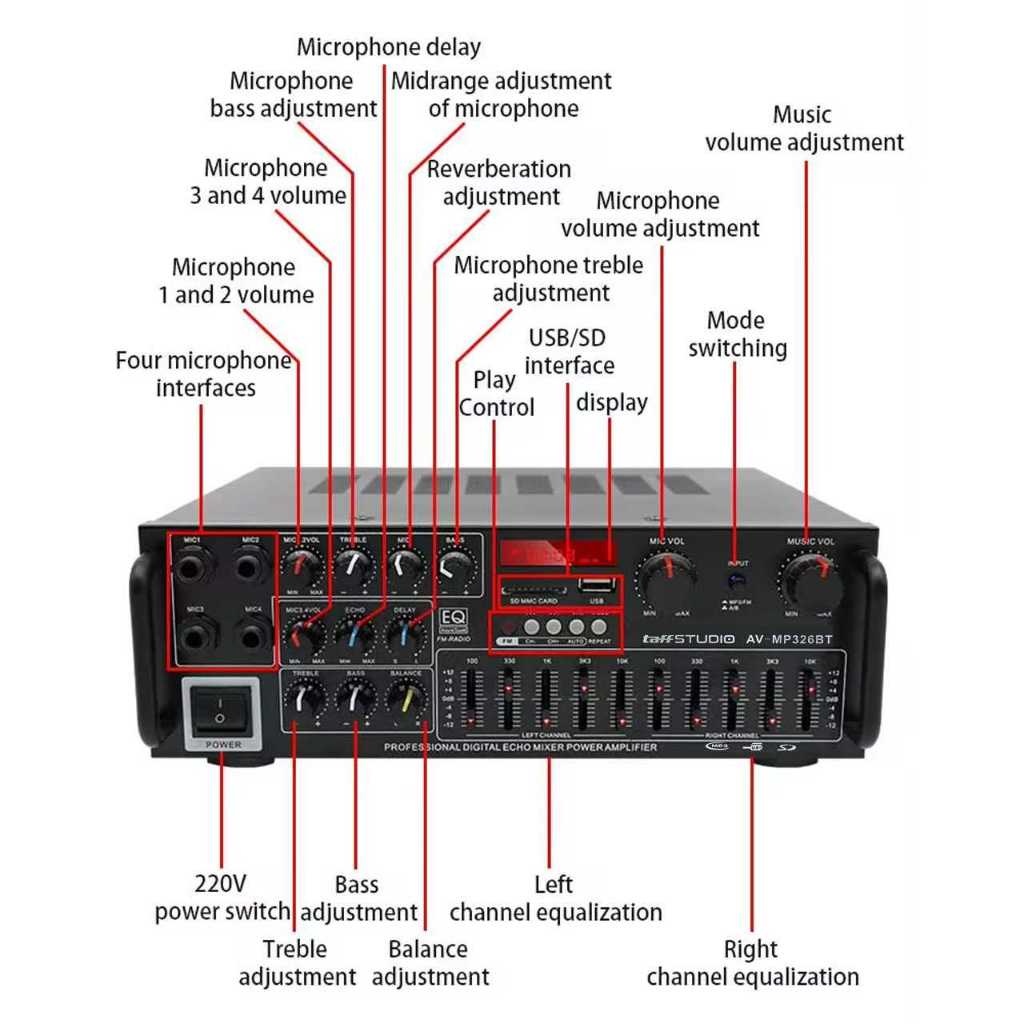 Amplifier Mixer Audio Bluetooth USB Subwoofer Karaoke