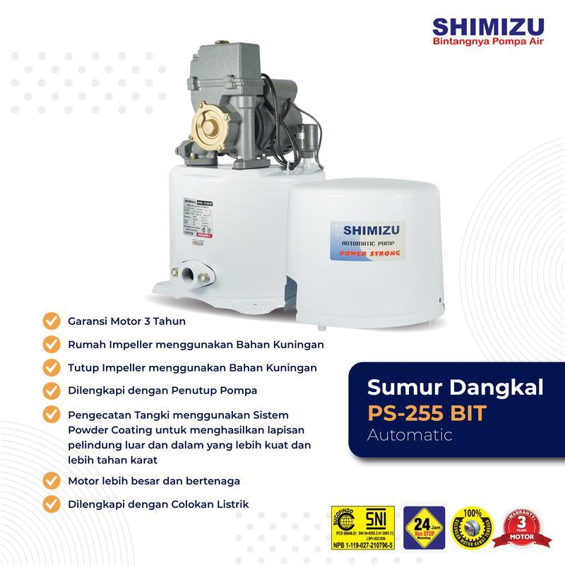 PS 255 BIT Pompa Air Shimizu / Pompa Sumur Dangkal / Pompa Otomatis / PS255BIT / 255