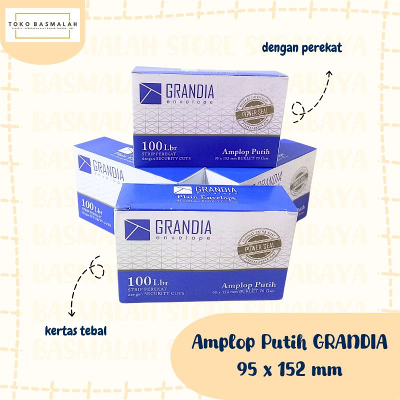 

Amplop Putih Strip Perekat Grandia 95x152 mm 100 Lembar | Amplop Kondangan | Amplop Grandia Isi 100 Lembar.
