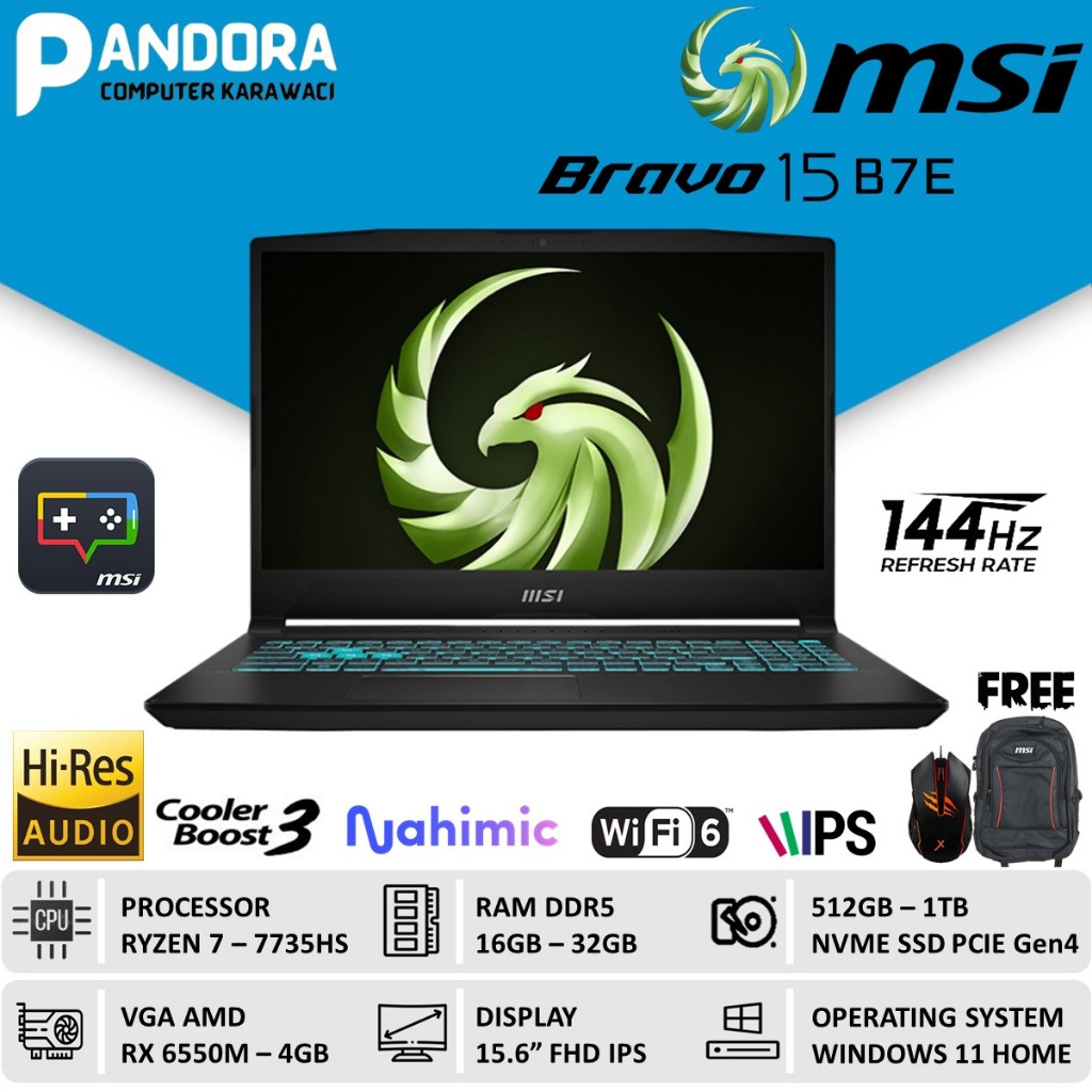 MSI BRAVO 15 RYZEN 7 7735HS RAM 32GB 1TB SSD RX 6550M 4GB 15.6"FHD IPS 144HZ WIN11 BLACK