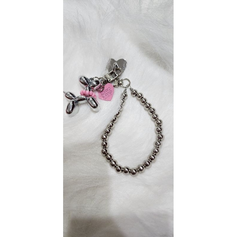 dog chrome  silver phone charm bag charm