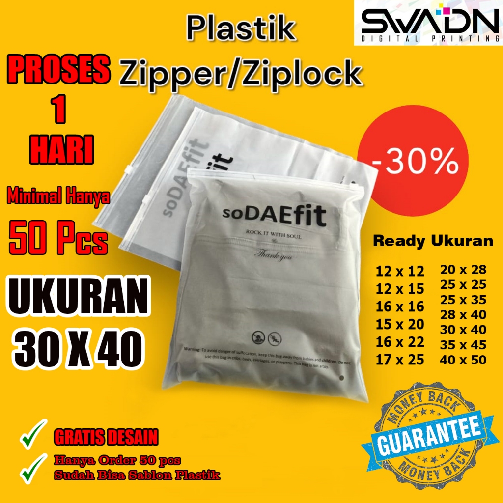 Sablon Plastik Zipper 30x40 / Sablon Plastik Zipper / Plastik Ziplock / Zipper / Sablon Plastik