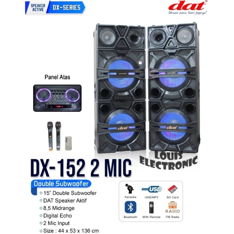 Speaker Aktif Pasif DAT DX-152 DX152 + 2 Mic Wireless 15" Double Subwoofer ORIGINAL